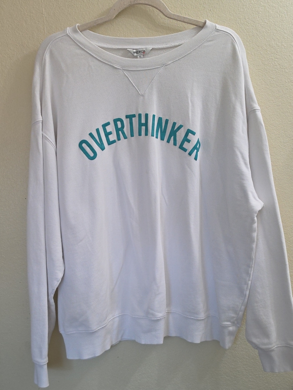 Wildfox White Cotton Oversized Crewneck "OVERTHINKER" Sweatshirt, XL